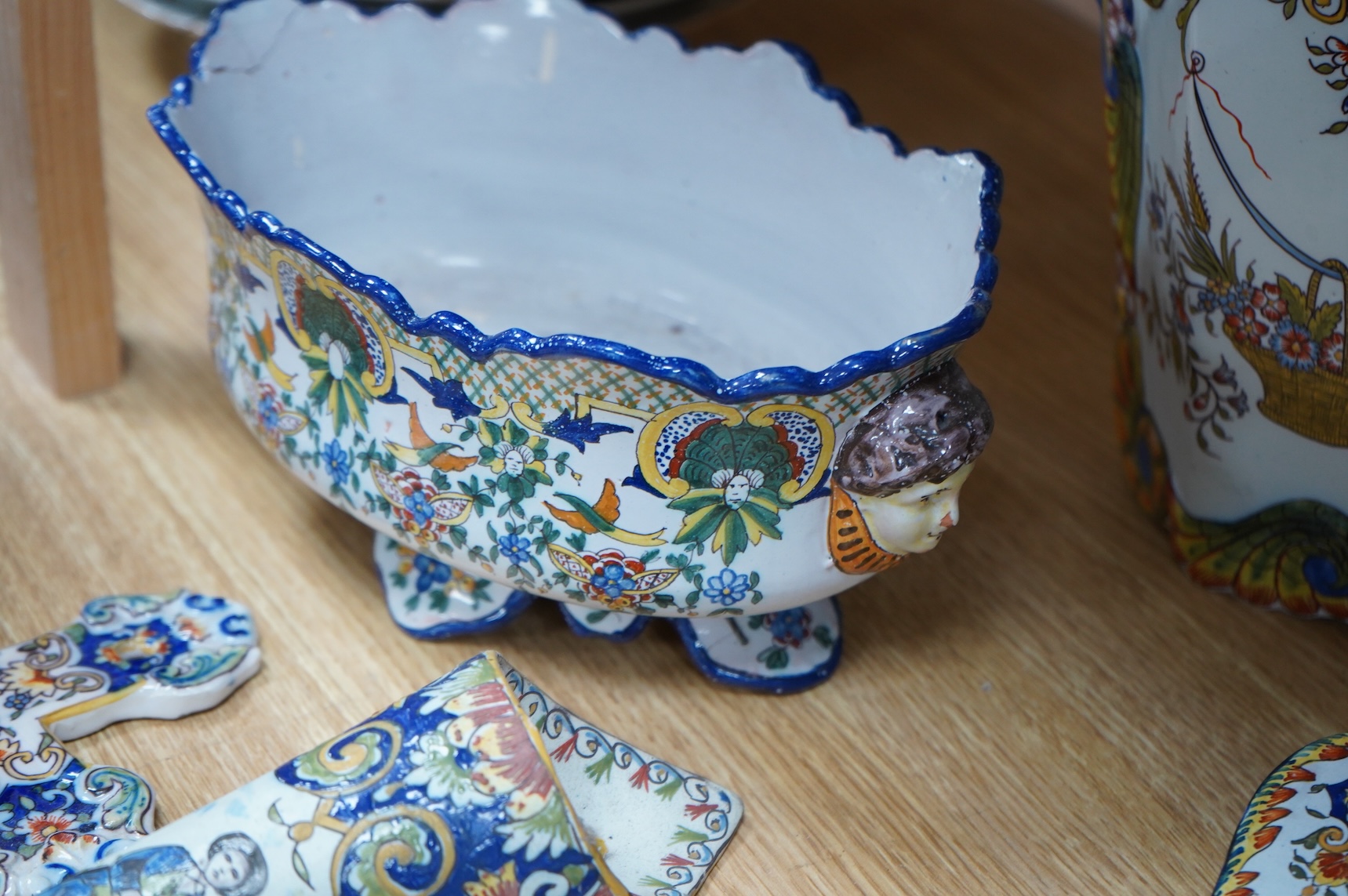 19th century French decorative faience including bag pipes, a large wall pocket, jardiniere etc (22).
